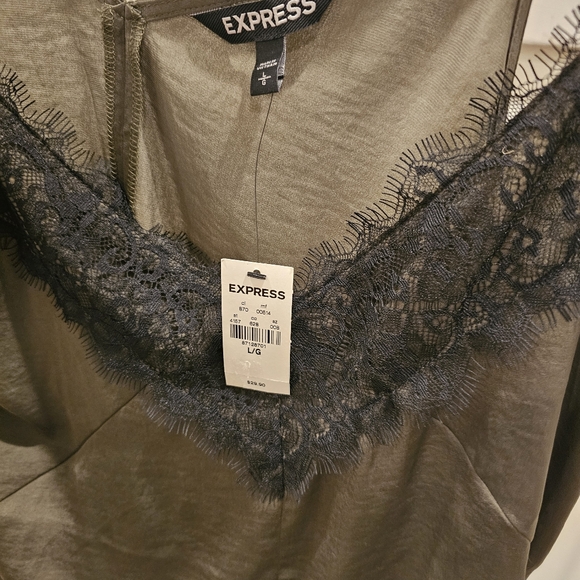 Express Olive Green top w/ Black Lace Trim - Picture 5 of 10